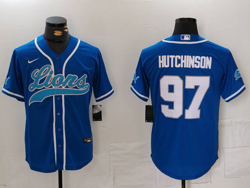 Men Detroit Lions #97 Hutchinson Blue Second generation joint name 2024 Nike Limited NFL Jersey style 815